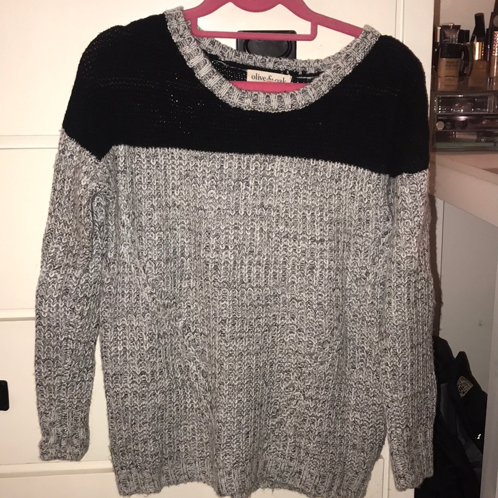 Navy and gray color-block sweater